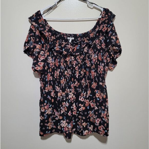 Maurices Black Floral Smocked Odf Shoulder Blouse - Picture 1 of 4